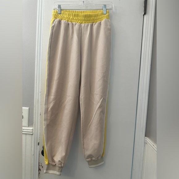 ZARA Women’s M Pink Yellow Side Stripe Jogger Pants Pockets Elastic Waist - Picture 2 of 8